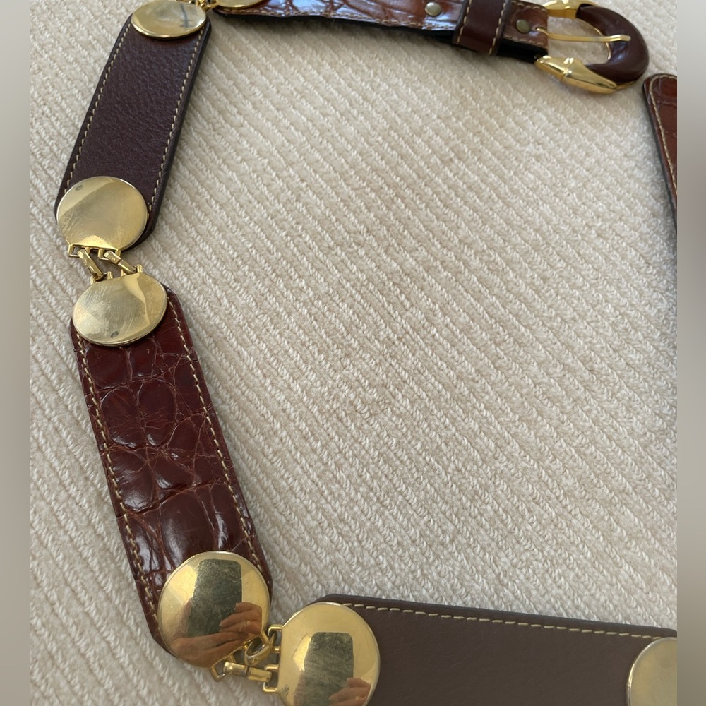 Women's Brown Leather Belt with Gold-Tone Accents - Picture 5 of 12